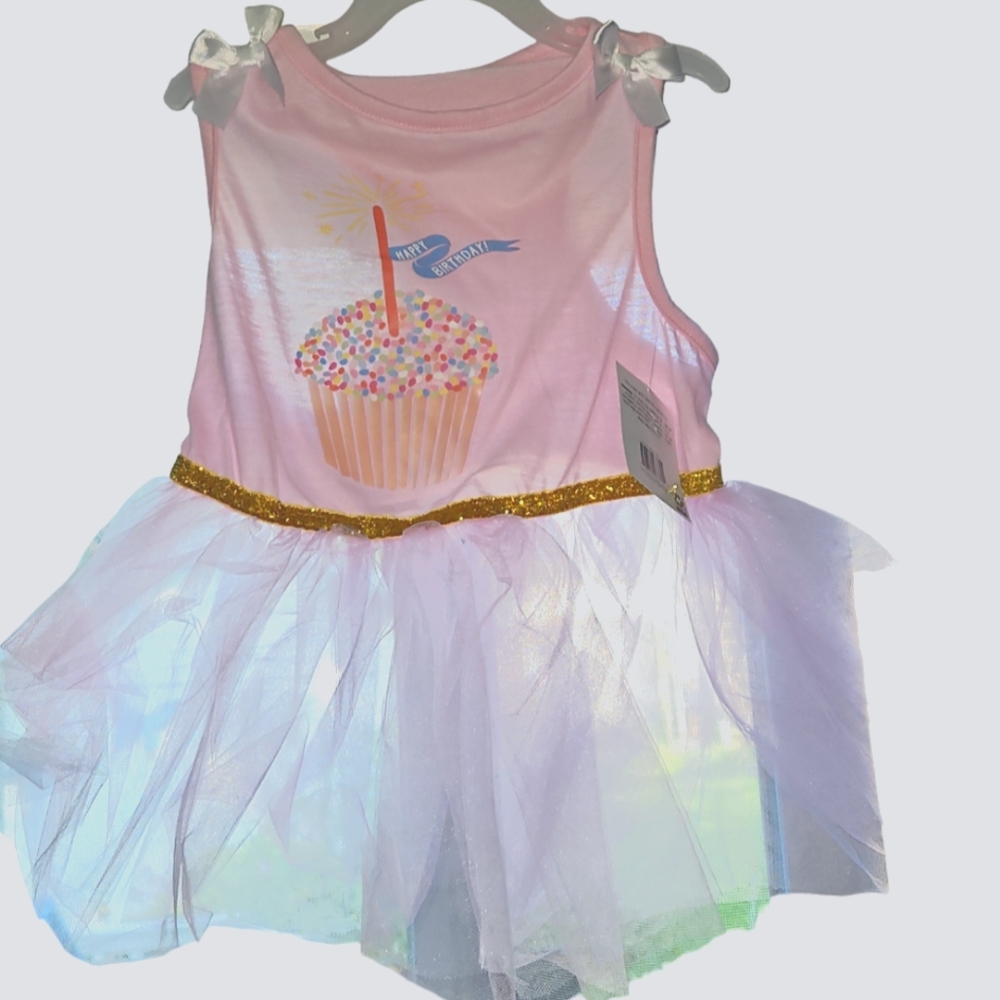 Doggie first birthday dress, pink, with bows, size L, NWT